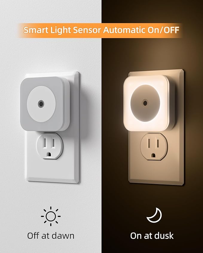 4-Pack LED Night Lights Plug into Wall,Bright Nightlight Auto-On/Off and Dimmable,0.5W Plug in Socket Night Light,Smart Sensor,Daylight White,for Adults Kids Bedroom Bathroom Hallway Kitchen Decor (4)