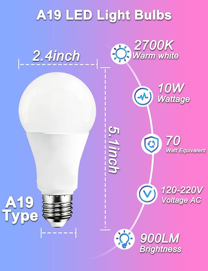 ILC Color Changing LED Light Bulb, 120 Colors, 2700K Warm White, 70 Watt Equivalent, DIY Strobe, RGB with Remote Control, LED 10W A19 E26 Screw (Pack of 2)