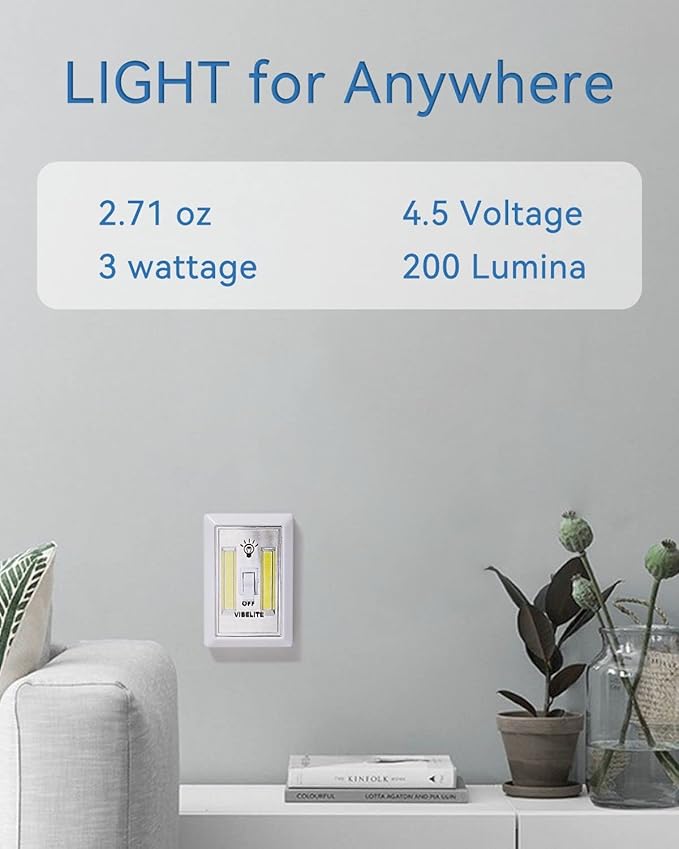 VIBELITE Closet Light, Battery Operated Switch Light, Tap Light, Touch, Push Night Lights, Wall Wireless Mount Under Cabinet, Shelf, Shed, Kitchen, Garage, Attic, RV, Lighting Installations (8-Pack)