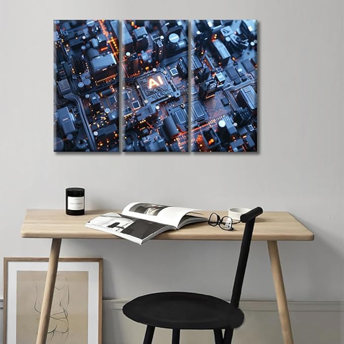 Digital Intelligence Hub Canvas Wall Art for Living Room Home Decor AI Advanced Circuitry Posters Prints on Canvas Wall Decor for Bedroom Bathroom Office Framed Ready to Hang (36"Wx24"H)