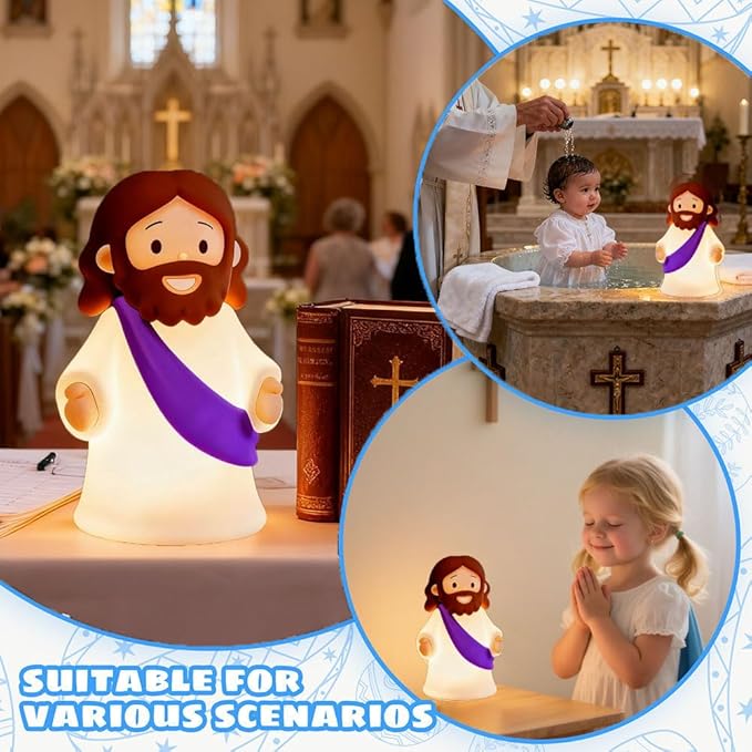 Jesus Night Light Rechargeable Bedside Night Light Dimmable Silicone LED Light Ideal for Religious Gatherings, Gifts for Sunday School, Baptism Presents, Easter Egg Decorations (Purple)
