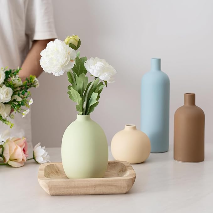 Ceramic Vase Set of 4, Modern Minimalist Colors Home Decor, Rustic Decorative Flowers Vases for Bouquet, Pampas | Table Mantel Centerpiece Bookshelf Living Room Bedroom (Minimalist Mix Set of 4)