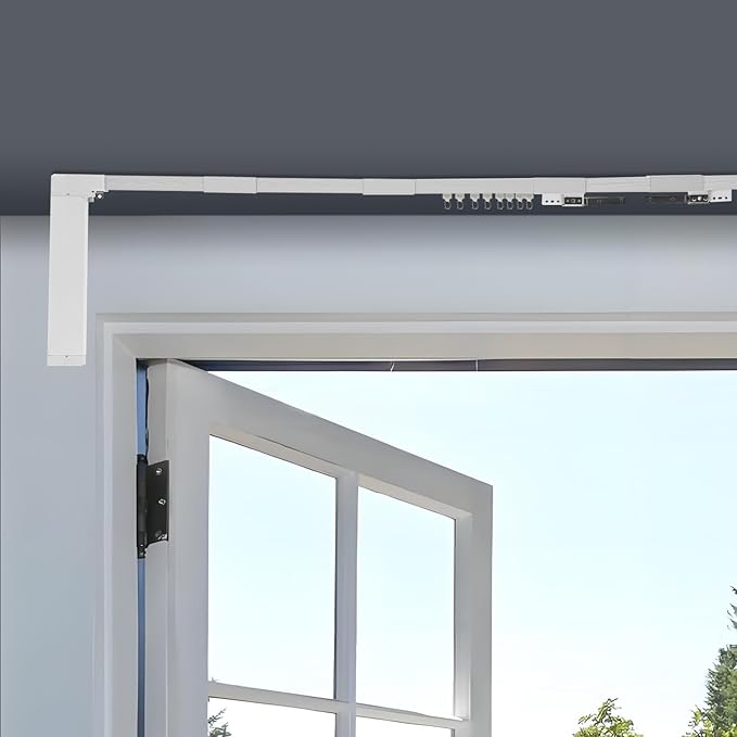 Smart Electric Curtain Track System, 47''-165'' Telescoping Motorized Curtain Rail Works, Remote & WiFi Control Curtains Rod, 88LB Load, Ceiling Mount Automatic Curtain Opener, Quiet Motor