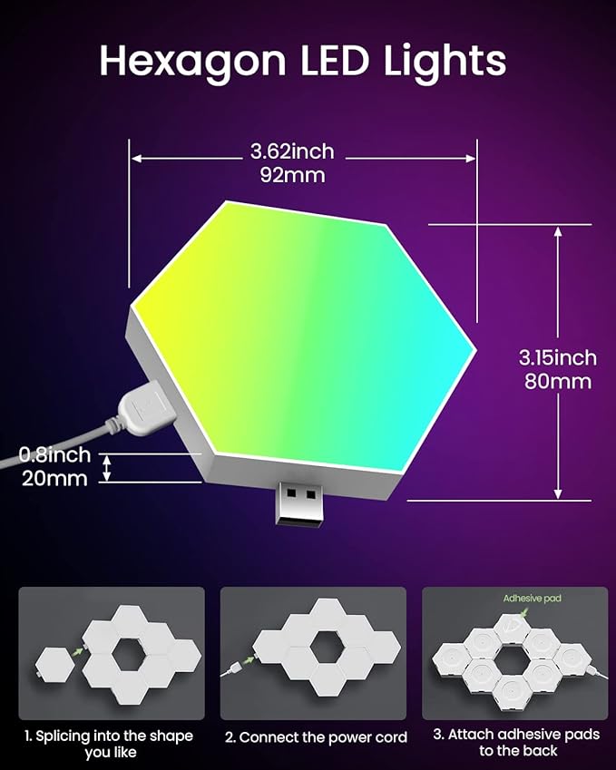 TISOFU Hexagon LED Lights - 12 Pack RGB Wall Panels, Modular Smart Light Panel with Music Sync, Remote & APP, Honeycomb Lights Wall for Gaming Room, Bedroom Decor, Kids, Adults, Gift