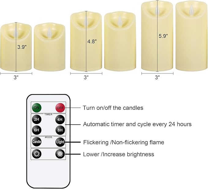 Flickering Flameless Candles with Remote Timer, LED Candles Battery Operated, Won’t Melt Plastic Velas Artificiales para Decoracion for Wedding Halloween Christmas Decor(Ivory, Set of 6)