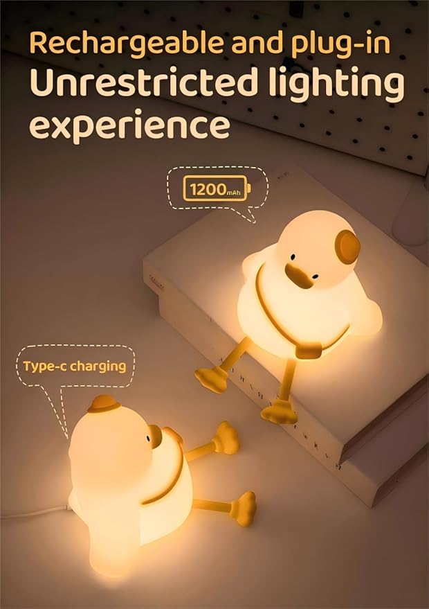 Duck Night Light for Kids,Touch Dimmable,Rechargeable Portable and Squishy Silicone Led Nightlight,Kawaii Gift,Nursery,Toddler,Breastfeeding,Kids Bedroom Decor,Cute Baby Timing Bedside Lamp,Birthday