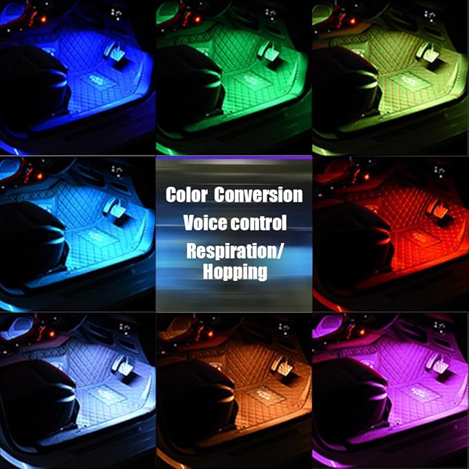 Car Led Interior Lights, 48 LED Multi Color Strip Light Under Dash Lighting Kit with Remote Control, 12V Vehicle RGB Smart Music Sync Color Change Lights, Car Accessories (USB+Remote)
