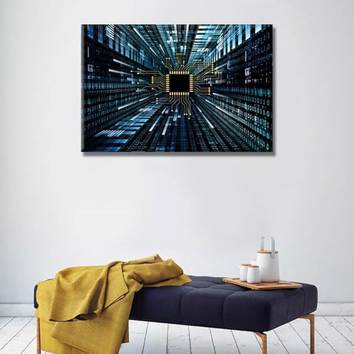 1 Piece Wall Art for Living Room Digital Circuit and Number Graphics Wall Art Office Wall Decor CPU Concept Wall Painting Wall Decorations for Bedroom Bathroom Framed Ready to Hang 16X24 INCH