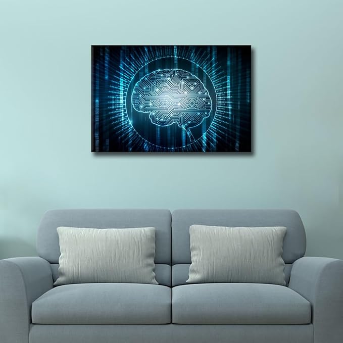 TUMOVO Artificial Intelligence Brain Canvas Wall Art for Living Room Home Decor Networking Poster Prints on Canvas Wall Decorations for Bedroom Office Framed Ready to Hang, 36x24in