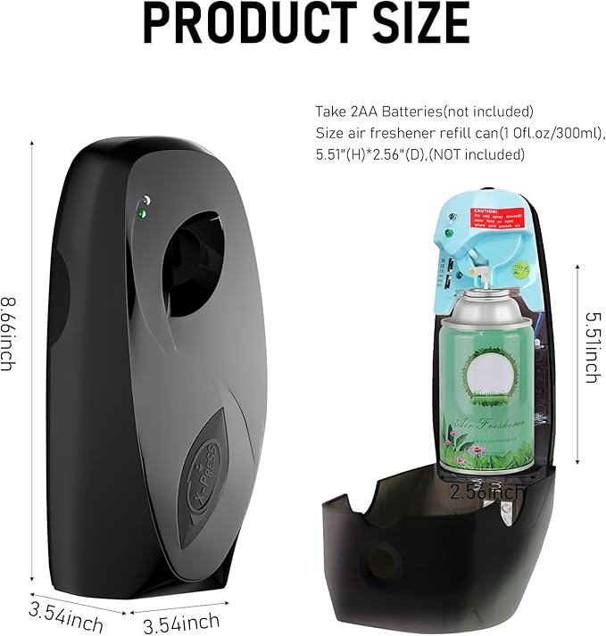 Automatic Air Freshener Spray Dispenser 2-Pack, Programmable Wall Mounted/Freestanding Aerosol Dispenser, Spray Refill Sprayer for Home & Commercial, No Drilling (Black)