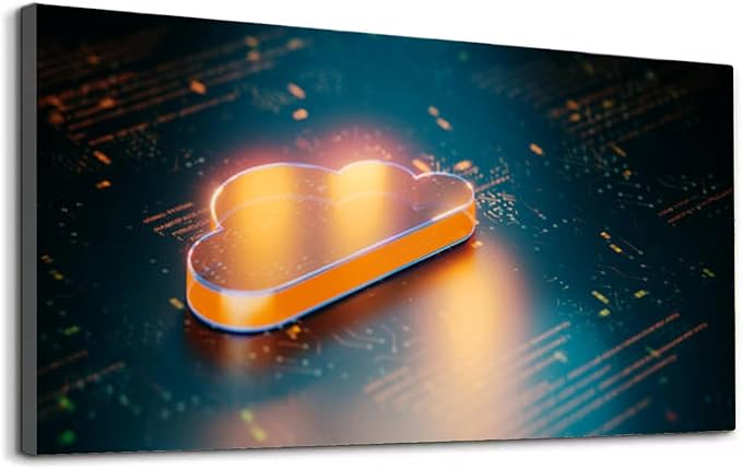 Wibinuki Wall Art Wall Decor Wall Paintings Glowing Orange Cloud Computing Symbol On High Tech for Living Room Bedroom Bathroom Home Decor Can Be Hung Directly 20"x 40"