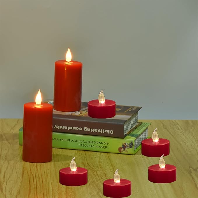Tea Lights Flameless Battery Operated Candles-24 Pack Red LED Flickering Votive Candle Long Lasting 200 Hours, Realistic and Bright for Seasonal Festive Celebrations Decoration