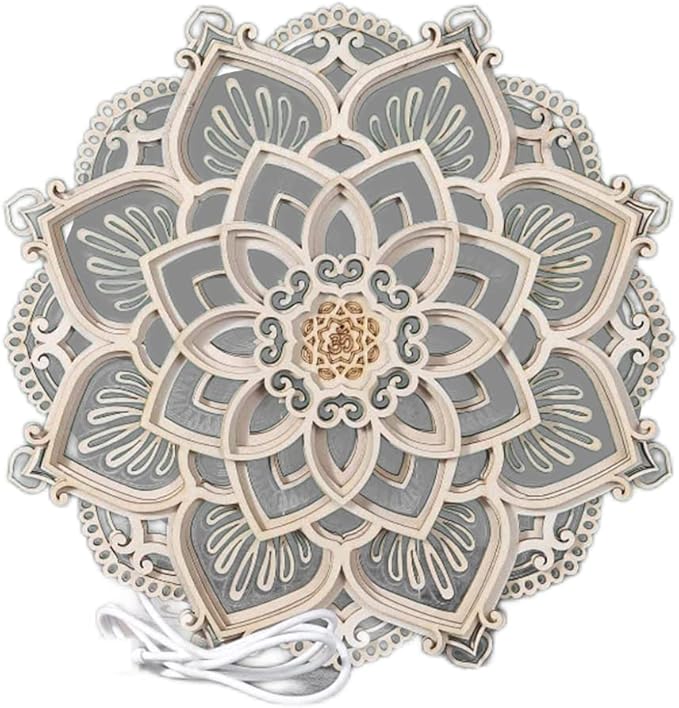 LED Night Light 11.81x11.81 inch Wooden Hanging USB Fairy Lights Yoga Room Living Room Bedroom Energy-Saving Wall Decoration