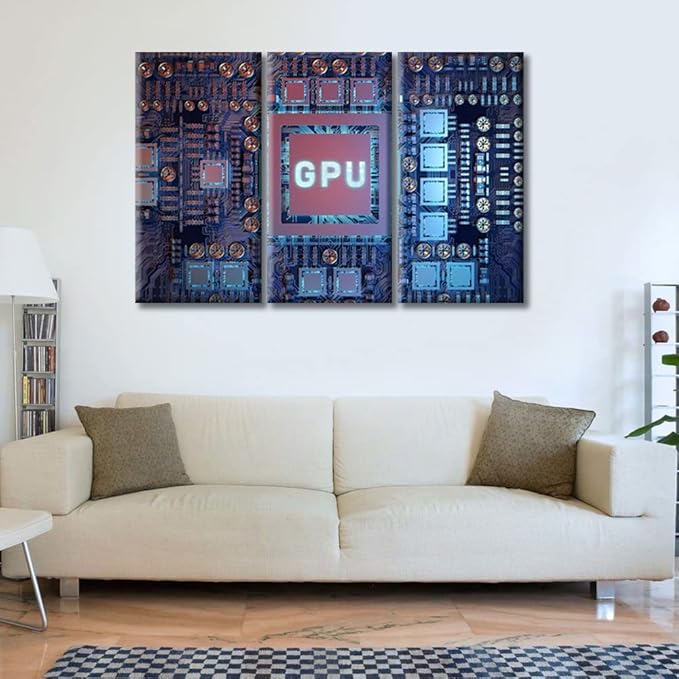 TUMOVO 3 Piece Wall Decor Circuit Board Poster Artwork for Bedroom, Bathroom, Office. Modern GPU Card Posters and Prints House Decor Print on Canvas Framed Ready to Hang (42" Wx28 H)