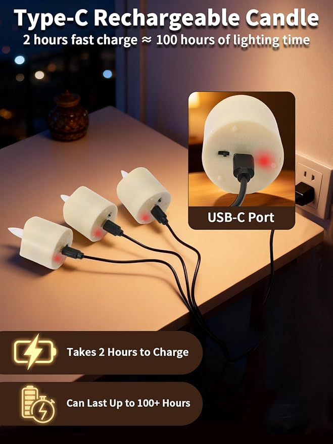 Rechargeable Flameless Candles with Remote Timer, 6pcs Flickering Tea Lights Candles Battery Operated, Fake Votive Candles for Home Decor, Easter, Wedding Party and Valentines Decor