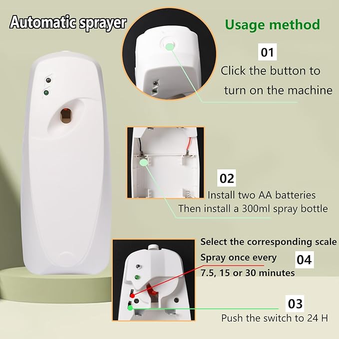 1 Pack Automatic Air Freshener Spray Dispenser, Timing Air Freshener Container, Suitable for Cans Size 5.51"×2.56", Cans Capacity 300ml/10fl.oz, Three Time Options for Spray