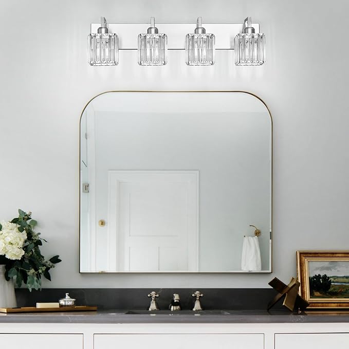19.5" KnurledBrassWallSconcesSetof2,BronzeBathroomVanityLightFixtureswithWaterRipplesGlassTube,ModernLampforBedroom,LivingRoom,Hallway,Staise,Mirror,Kitchen