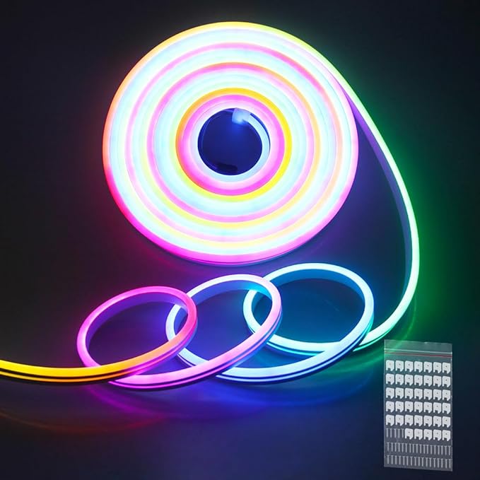 ALITOVE Neon Rope Light Addressable WS2811 RGB IC 32.8ft Room Decor Flexible Programmable Pixels Strip 24V Outdoor IP65 Waterproof (No Power Supply & Controller)