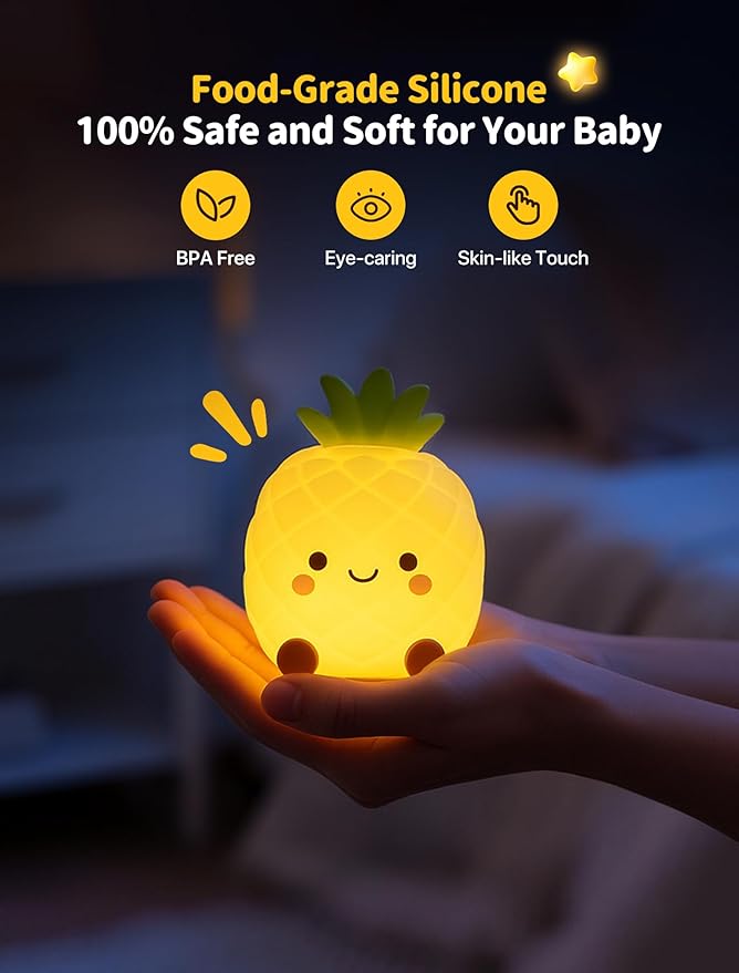 Pineapple Night Light for Kids, Nursery Night Light, Bedside Touch Lamp, Cute Silicone Nightlight for Baby Toddler, 3 Level Dimmable,Christmas Gifts for Baby,Adults,Toddler Girl Room Decor