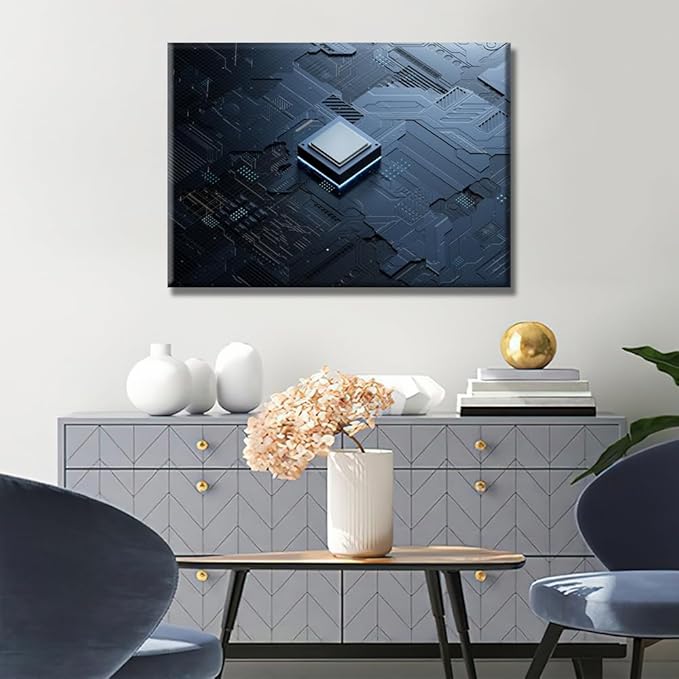 CPU Concept Canvas Wall Art Decor Central Computer Processors CPU for Living Room AI Wall Painting Wall Art for Office Modern Artwork Poster Prints Framed 20x28 INCH