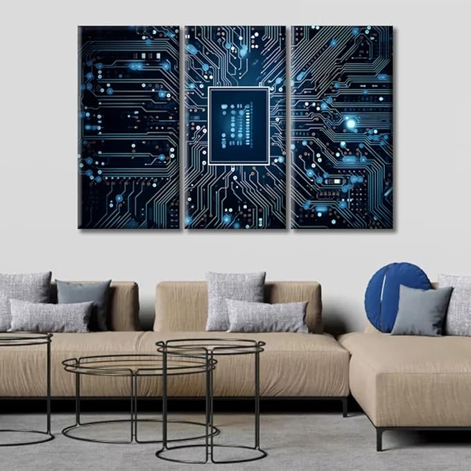 Large Wall Art for Living Room Advanced Electronic Circuit Network Canvas Art Decor CPU Concept Modern Office Wall Art Paintings for Bedroom Framed Art Ready to Hang for Home Decor 60"Wx40"H