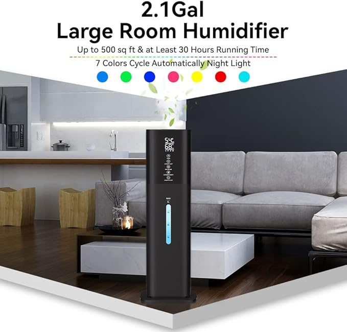 8L 2.1Gal Quiet Cool Mist Humidifiers+8L 2.1Gal Smart App Humidifiers for Large Room Bedroom Home with 7 Colors Light(White,Black)
