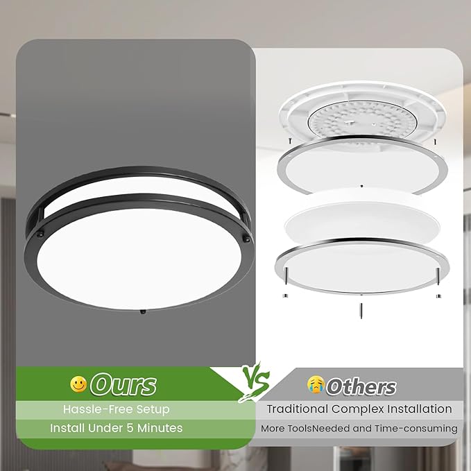2-Pack Black Flush Mount LED Ceiling Light Fixture with Remote: 13Inch 36W Dimmable Modern LED Ceiling Lights, 2700K-6500K Adjustable 3600lm Super Bright Kitchen Lighting for Bathroom Hallway Bedroom