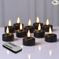 Eywamage Black Flameless Tealights with Remote Batteries, Real Wax Flickering LED Tea Votive Candles Set of 10