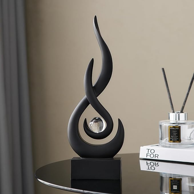 Black Flame Statue Decor for Living Room, 11.8″ H Modern Minimalist Sculptures Home Decorations for Dining Room, Abstract Art Sculpture for Shelf Coffee Table Centerpiece