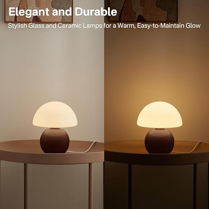 Mushroom Lamp Table Lamp for Bedroom,Desk Bedside Small Lamps for Living Room Night Stands,Mushroom Decor Cute Mini Modern Mid Century Lamps,Unique Aesthetic Home Living Room Decor(Coffee)