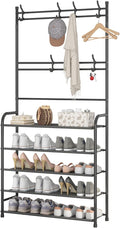 UDEAR Entryway Coat Rack,3-in-1 Hall Tree Multifunctional Storage Shelf with 5-Tier Shoe Bench and 8 hooks,20-25 Pairs of Shoes,Easy Assembly,for Entrance Foyer Bedroom Barthroom,Black