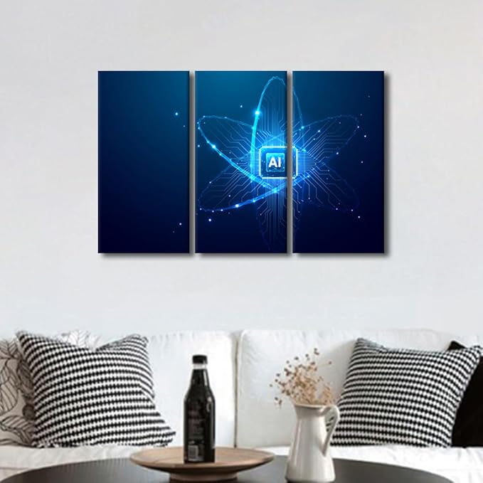 TUMOVO 3 Pieces Wall Art - CPU Processor Canvas Prints AI Intelligence Posters Canvas Print Modern Artwork Room Wall Decorations AI Paintings Stretched and Framed Ready to Hang, 36" Wx24 H