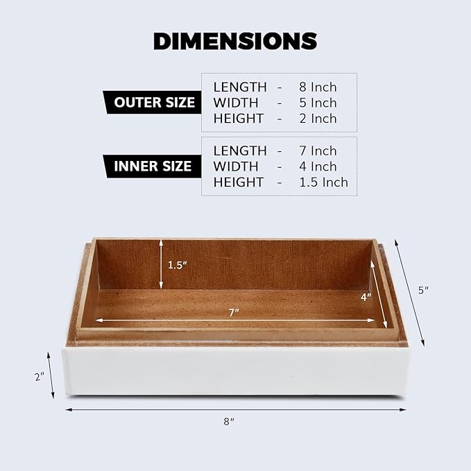 Handicrafts Home Black and White Decorative Storage Box with Lid– Slim Rectangular Storage Box, Handmade Resin Inlay Wooden, Remote Holder, Desk Organizer, Decorative Keepsake & Jewelry Box- 6x8x1.5