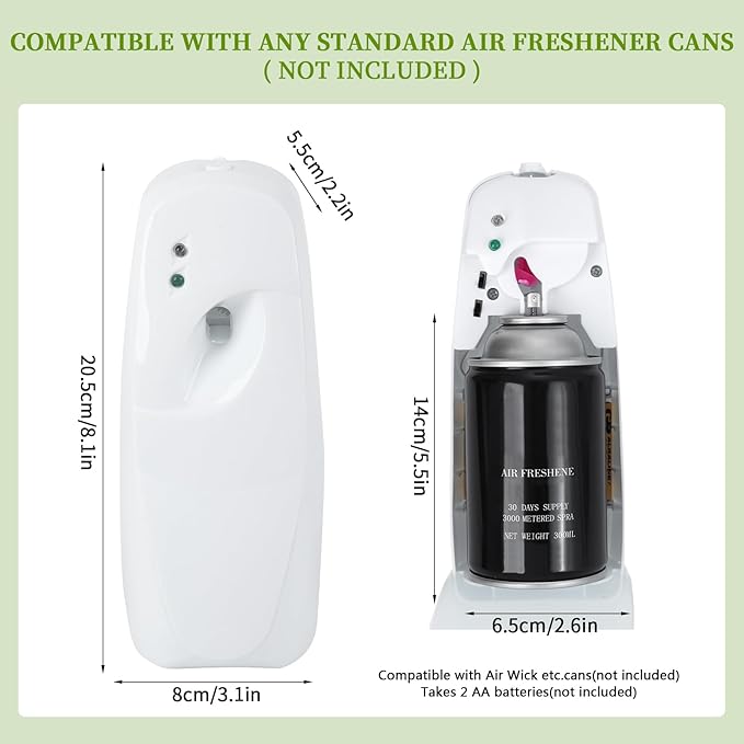 Automatic Air Freshener Dispenser, Home indoor Wall-mounted Automatic Adjustable Fragrance Aerosol Sprayer for Bathroom, Hotel, Office and Public Area,White,Air Freshener Spray Refill not included