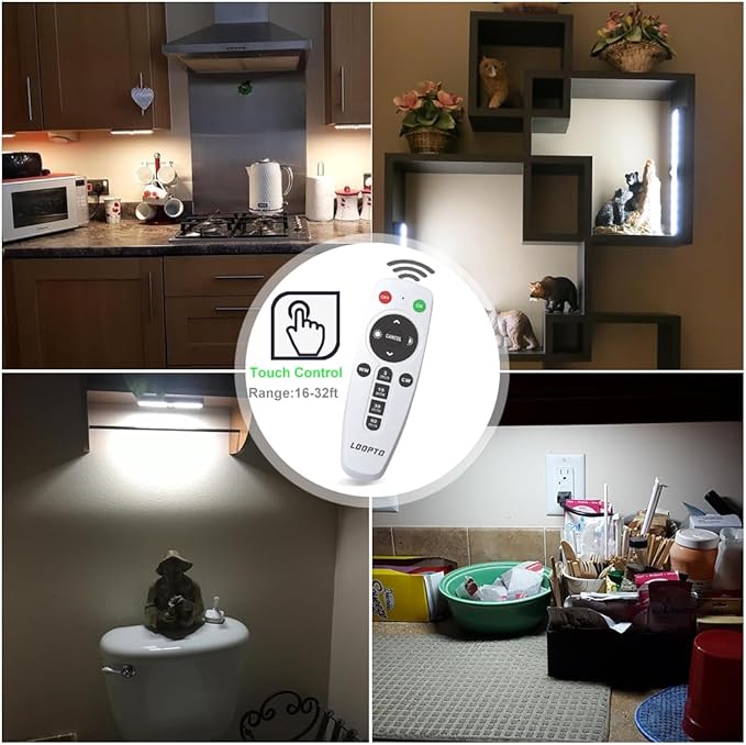 LDOPTO Under Cabinet Lights Wireless 4 Pack, Rechargeable Battery Operated Lights with Remote, Dimmable Led Closet Lights, Under Counter Lights Stick-on Touch Night Light for Kitchen, 3 Colors
