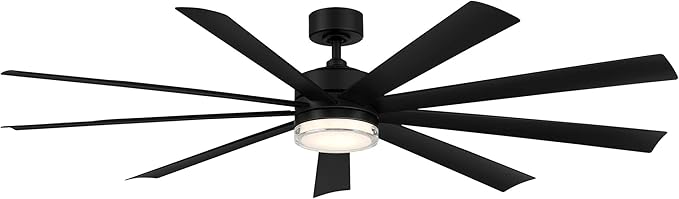 Wynd XL Smart Indoor and Outdoor 9-Blade Ceiling Fan 72in Matte Black with 3500K LED Light Kit and Remote Control worksworks with Alexa and iOS or Android App