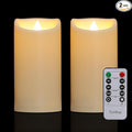 3" x 6" Waterproof Outdoor Candles Battery Operated, Flickering Flameless Pillar Candles with Remote, Plastic LED Candles for Home, Wedding Decor, Ivory, Pack of 2