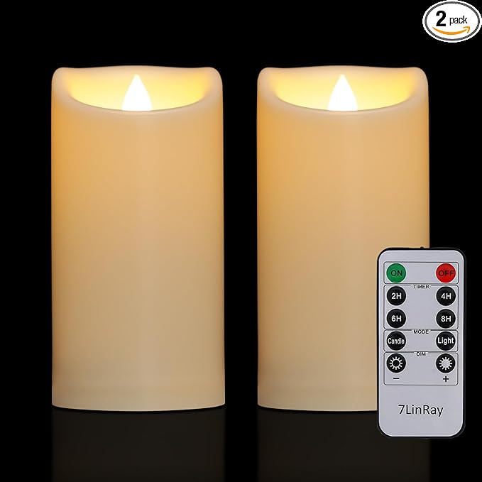 3" x 6" Waterproof Outdoor Candles Battery Operated, Flickering Flameless Pillar Candles with Remote, Plastic LED Candles for Home, Wedding Decor, Ivory, Pack of 2