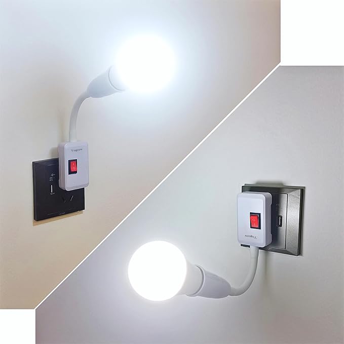 E27/E26 Plug in Light Bulb Socket Adapter Extender with On/Off Switch, Outlet to Socket Adapter Extension, White
