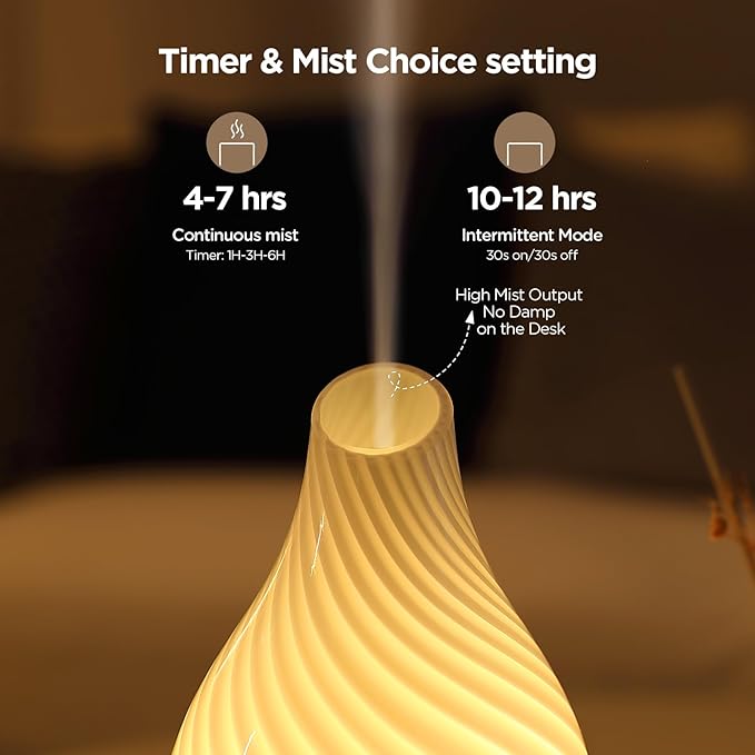 Art Glass Essential Oil Diffuser - 160ml Ultrasonic Cool Mist Scent Aroma Aromatherapy Diffuser, Intermittent with Auto Shut-Off Timer Setting &7 Colors Night Light for Home -Ethereal Time
