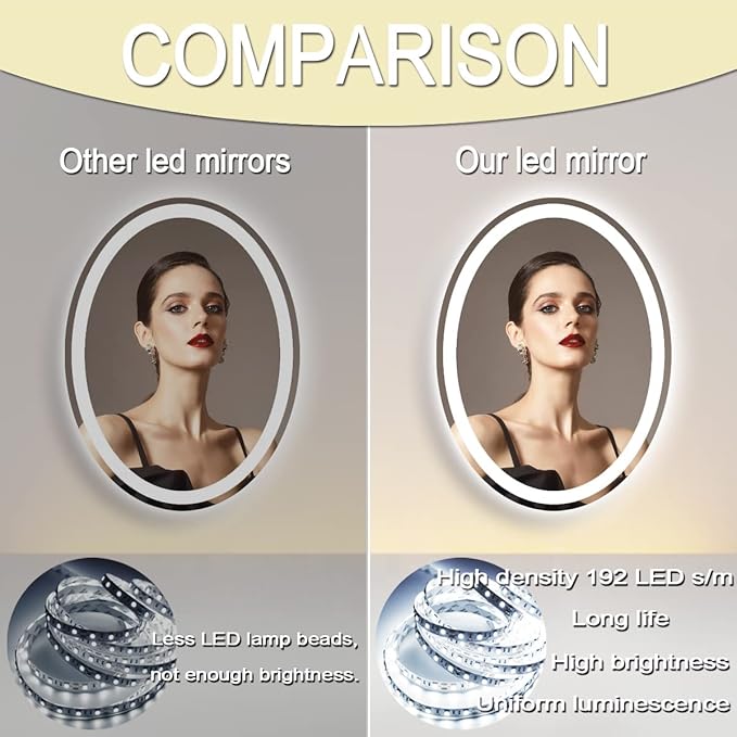 30 x 20 Inch Oval Vanity Mirror with Lights 3 Color Dimmable Memory Front Back Lights Oval LED Lighted Mirror for Bathroom Makeup Wall Mounted 30" Ovals Smart Light up Mirrors Anti Fog Modern