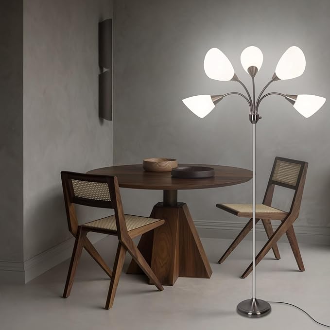 HonoDing Medusa Floor Lamp Standing Lamp 5 Heads Adjustable Reading Light Large Shade Use E26 A19 Bulb for Living Room Bedroom Satin Nickel