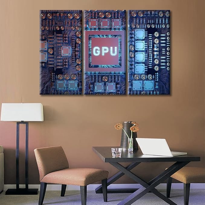 TUMOVO 3 Piece Wall Decor Circuit Board Poster Artwork for Bedroom, Bathroom, Office. Modern GPU Card Posters and Prints House Decor Print on Canvas Framed Ready to Hang (42" Wx28 H)