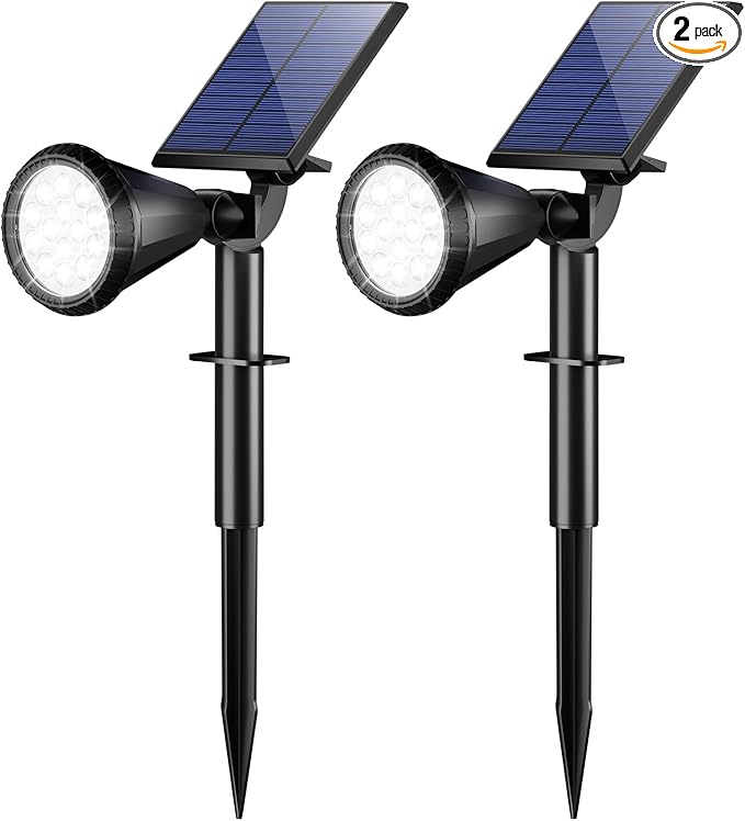 WELALO Solar Spot Lights Outdoor Waterproof IP65, 2 Pack 4 Lighting Modes Solar Powered Landscape Spotlights with Auto On/Off, Solar Garden Christmas Yard Pathway Wall Lights for Outside, Cool White