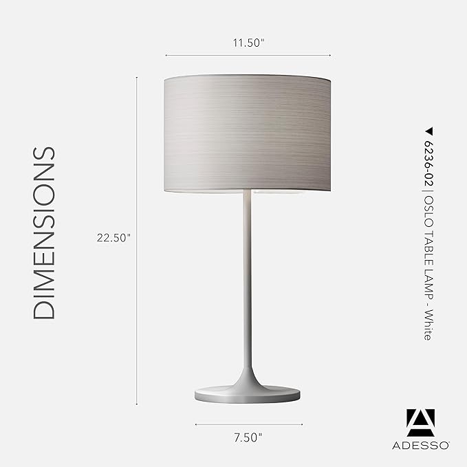 Adesso Table Lamp with Scratch Proof and Corrosion Resistant Body - Perfect Lighting for Bedroom and Living Room Decor, Matte White