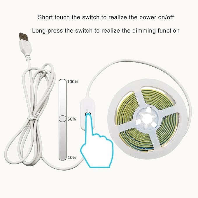 A 5V USB LED Light Strip, COB LED Strip Lights, White 5V LED Lights, Small LED Strip Light, TV Lights for TV Under Cabinet Kitchen Living Room Shelving or Displays (Warm 3.28ft)
