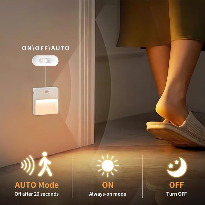 ASAWASA LED Motion Sensor Night Light, 7 Colors Rechargeable Magnetic Decor Wall Lights, Dimmable, Suitable for Bathroom hallways bedrooms Kitchen cabinets Staircase(4 Pack)