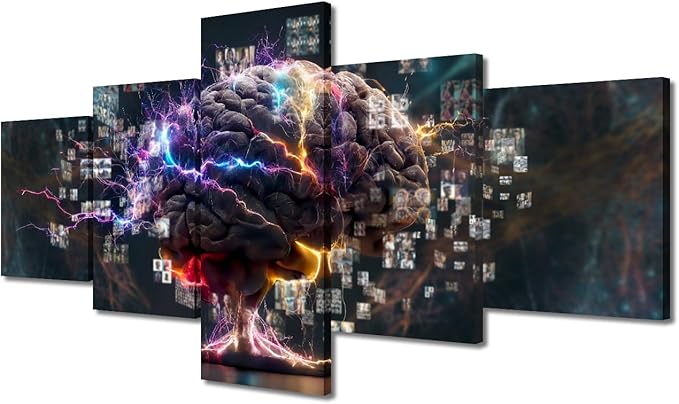 Human Brain Canvas Art Wall Decor Neuronal Impulses Bedroom Wall Art Concept of a Human Brain Full with Creativity Pictures for Living Room Modern Wall Art Framed Ready to Hang (50"Wx24"H)