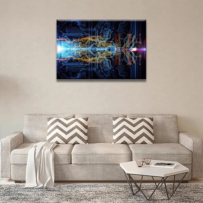 LSIUHWUWI Abstract Technological Background Wall Art for Living Room CPU Concept Canvas Wall Art Poster Circuit Board Wall Decor for Bedroom Artwork Framed Ready to Hang 24x36 INCH