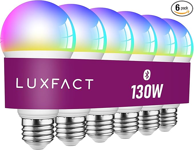 Alexa Light Bulbs 130W Equivalent, Smart Light Bulbs Directly Works with Alexa, RGBCW Color Changing Light Bulb, 90+CRI, A19 E26 Bluetooth Light Bulb, No WiFi Required, 12W 1300LM, 6 Pack